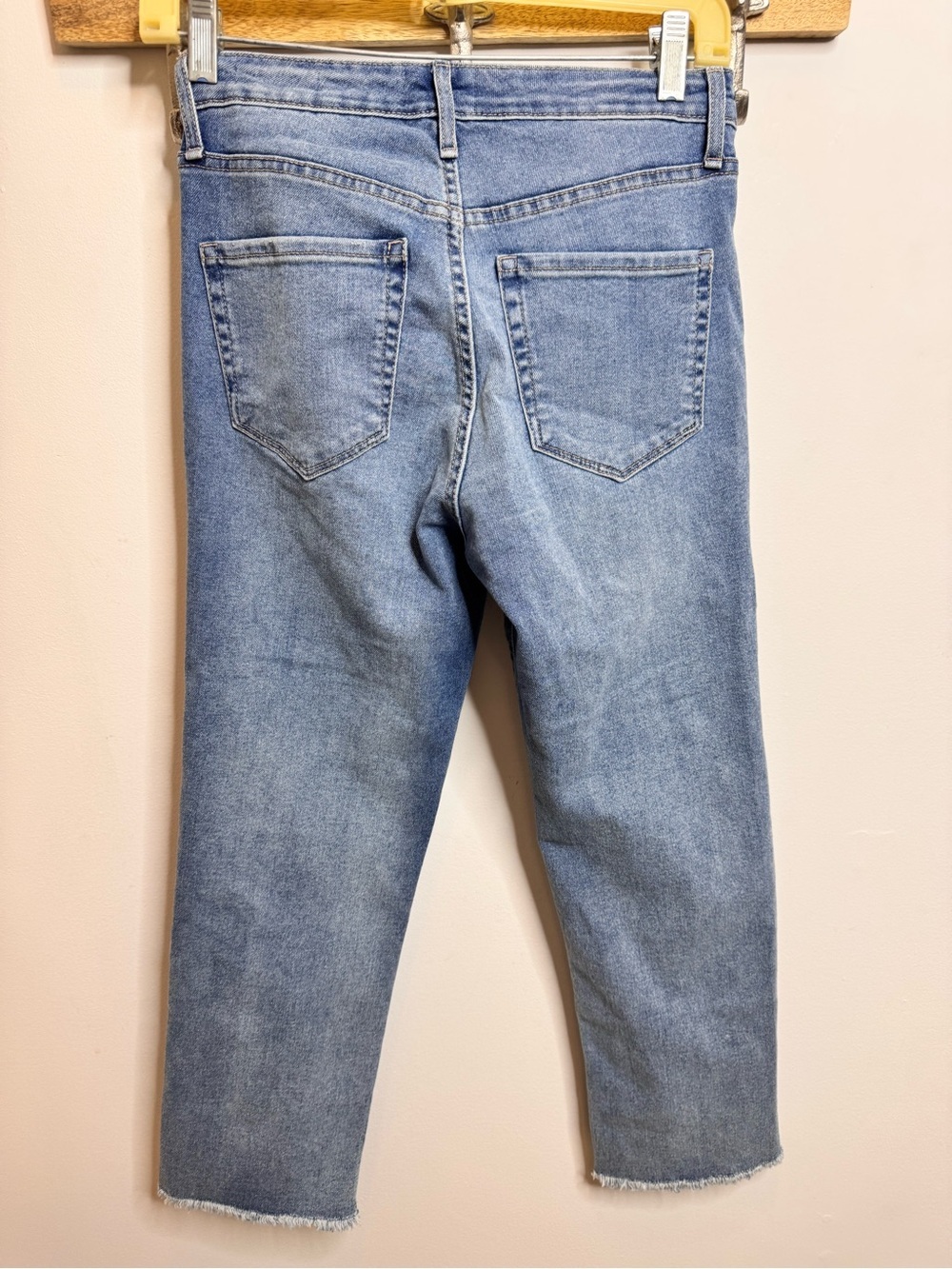 FRAYED Lace-Up Light Blue Straight Leg crop Jeans - Picture 3 of 3